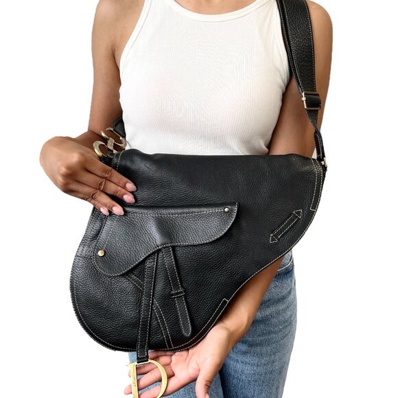 Christian Dior Vintage 2002 CD Logo Saddle Bag Baudrier Crossbody Black [105691] - Picture 2 of 16